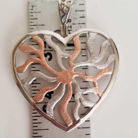 925 Sterling Silver Rose Gold Large Webbed Non Tarnish Heart Pendant Necklace - Picture 5 of 8